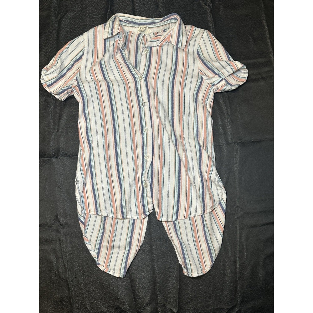 Harper Heritage XS Y2K Striped Button Front Coastal Cowgirl Boho Hi-Low Top